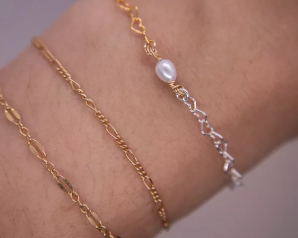 Dual Tone Heart Bracelet with Fresh Water Pearl