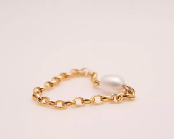 14K Pearl Rollo Chain Ring