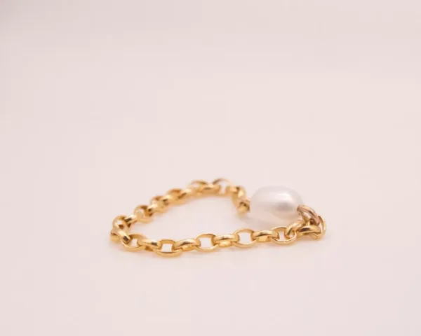 14K Pearl Rollo Chain Ring