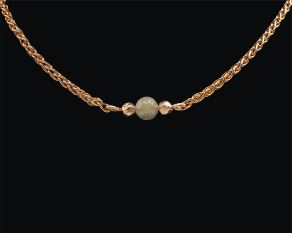 Wheat Chain necklace with green jade - permanent jewelry - Orange County