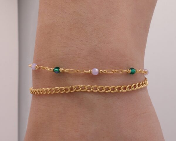 emerald Swarovski and rose quartz bracelet