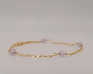Rose quartz beads with 14k gold filed chain bracelet