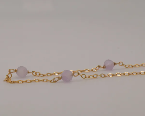 Rose quartz beads with 14k gold filed chain bracelet