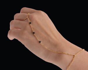 14k Gold-Filled Hand Chain with Black Onyx Stones