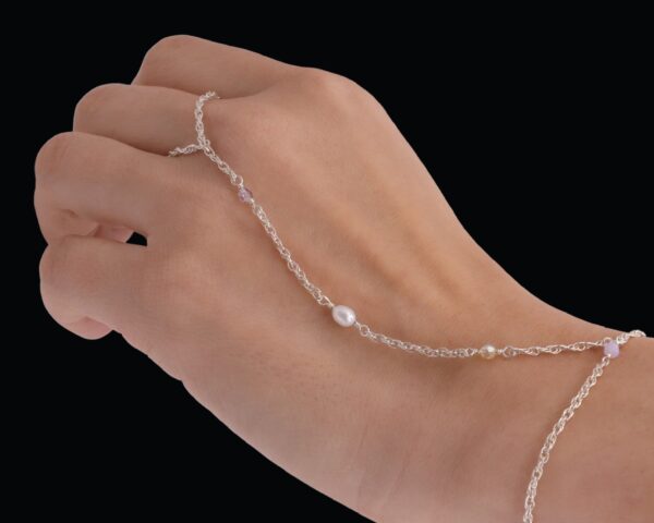 Handmade Sterling Silver Hand Chain with Freshwater Pearls & Swarovski Crystals