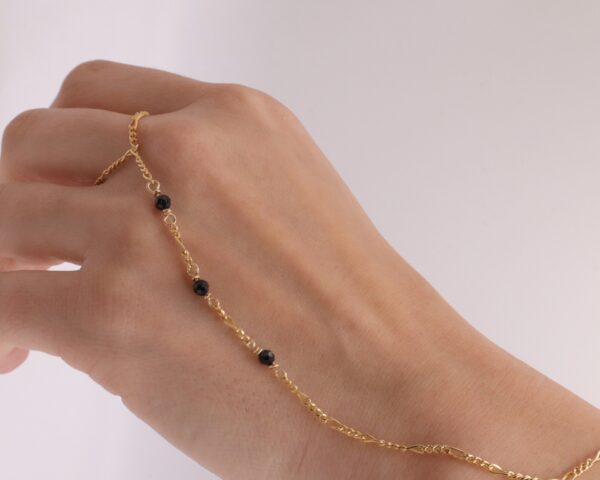 14k Gold-Filled Hand Chain with Black Onyx Stones