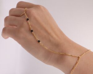 14k Gold-Filled Hand Chain with Black Onyx Stones