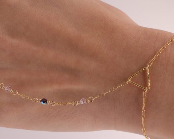 14k Gold Hand-chain with golden shiny Triangle & Swarovski Crystals