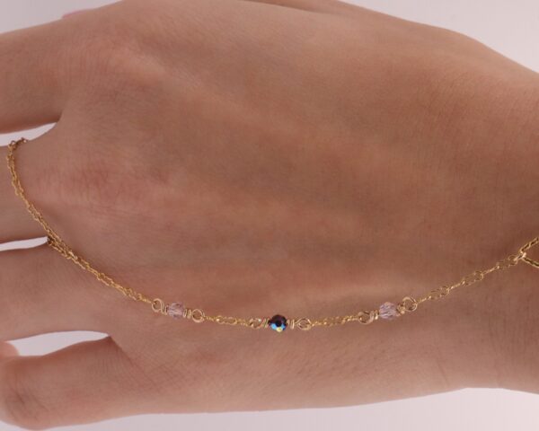 14k Gold Hand-chain with golden shiny Triangle & Swarovski Crystals