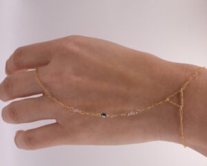 14k Gold Hand-chain with golden shiny Triangle & Swarovski Crystals