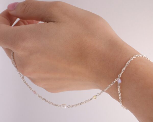 Handmade Sterling Silver Hand Chain with Freshwater Pearls & Swarovski Crystals