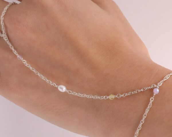 Handmade Sterling Silver Hand Chain with Freshwater Pearls & Swarovski Crystals