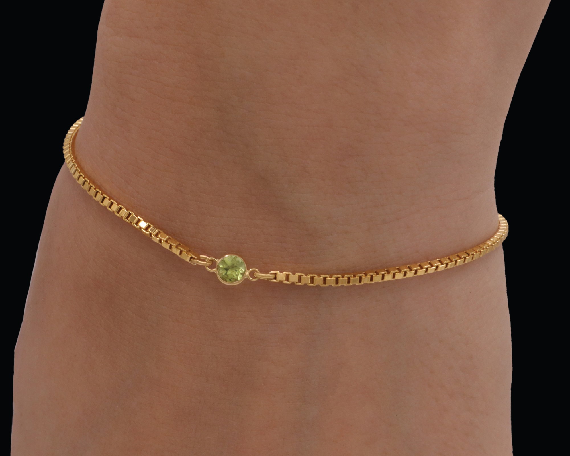 Peridot connector + 14K gold Box chain - Genuine Peridot Birthstone Bracelet