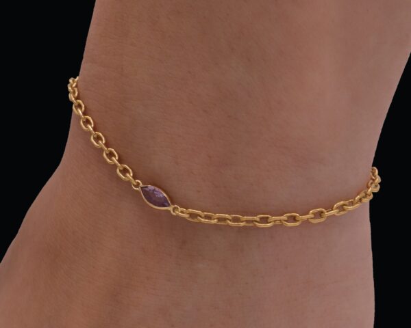 Amethyst Bracelet + 14k yellow gold - Minimalist Stone Bracelet - Genuine Amethyst Bracelet - gift for him and her