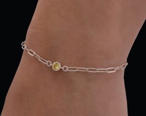 925 Sterling Silver Bracelet with yellow cubic zirconia connector