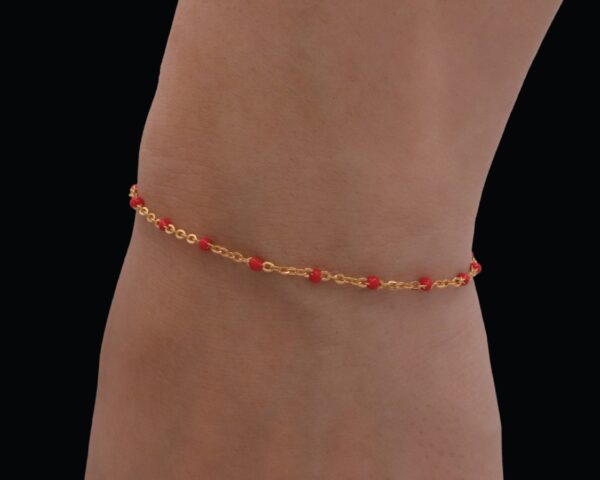 Red Enamel and 14k Gold - Waterproof jewelry, tarnish resistant and made to be worn all day. Unisex - Bracelet gift for him and for her