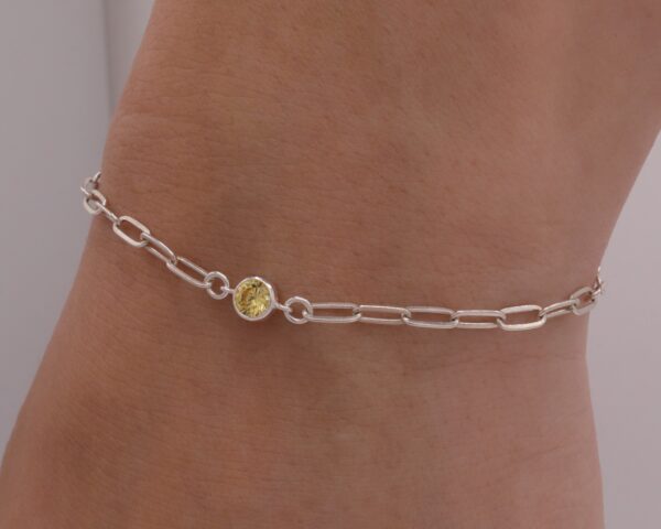 925 Sterling Silver Bracelet with yellow cubic zirconia connector