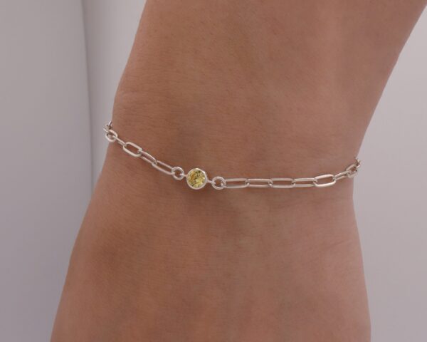 925 Sterling Silver Bracelet with yellow cubic zirconia connector