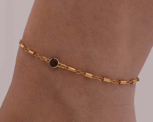 14K Gold Barrel Chain - Genuine Black Spinel Birthstone Bracelet