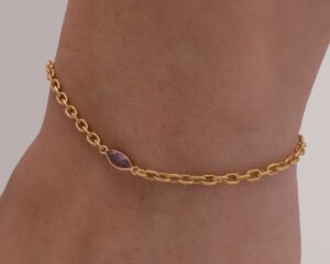 Amethyst Bracelet + 14k yellow gold - Minimalist Stone Bracelet - Genuine Amethyst Bracelet - gift for him and her