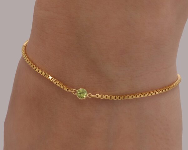 Peridot connector + 14K gold Box chain - Genuine Peridot Birthstone Bracelet