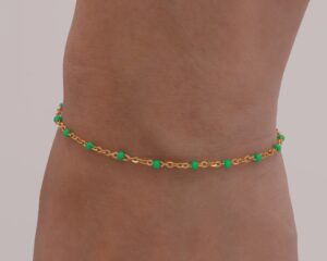 Green Enamel and 14k Gold - Waterproof jewelry, tarnish resistant and made to be worn all day. Unisex - Bracelet gift for him and for her