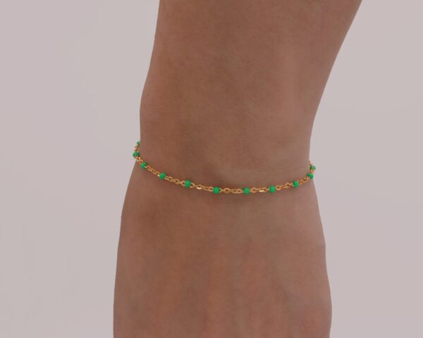 Green Enamel and 14k Gold - Waterproof jewelry, tarnish resistant and made to be worn all day. Unisex - Bracelet gift for him and for her