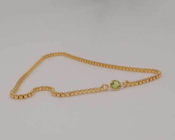 Peridot connector + 14K gold Box chain - Genuine Peridot Birthstone Bracelet