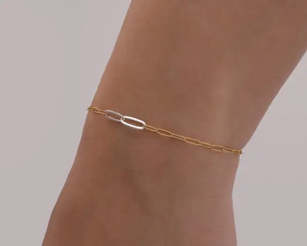 Double Silver Paperclip with Gold Paperclip Chain