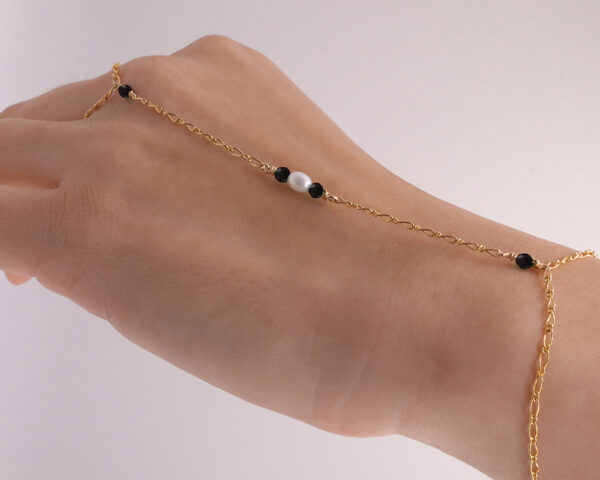 Custom HandChain - Handmade jewelry - handmade hand chain in San Diego. Black onyx crystals